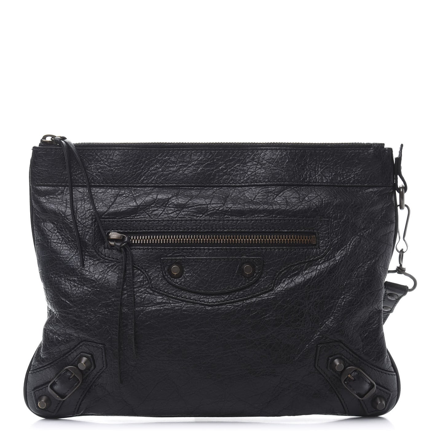 Agneau Classic Hardware Flat Handle Clutch Black