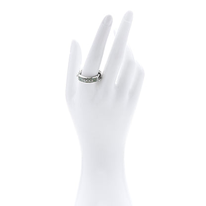 Gucci Sterling Silver Enamel Logo Chain Ring 62 10 Turquoise 2 of 5