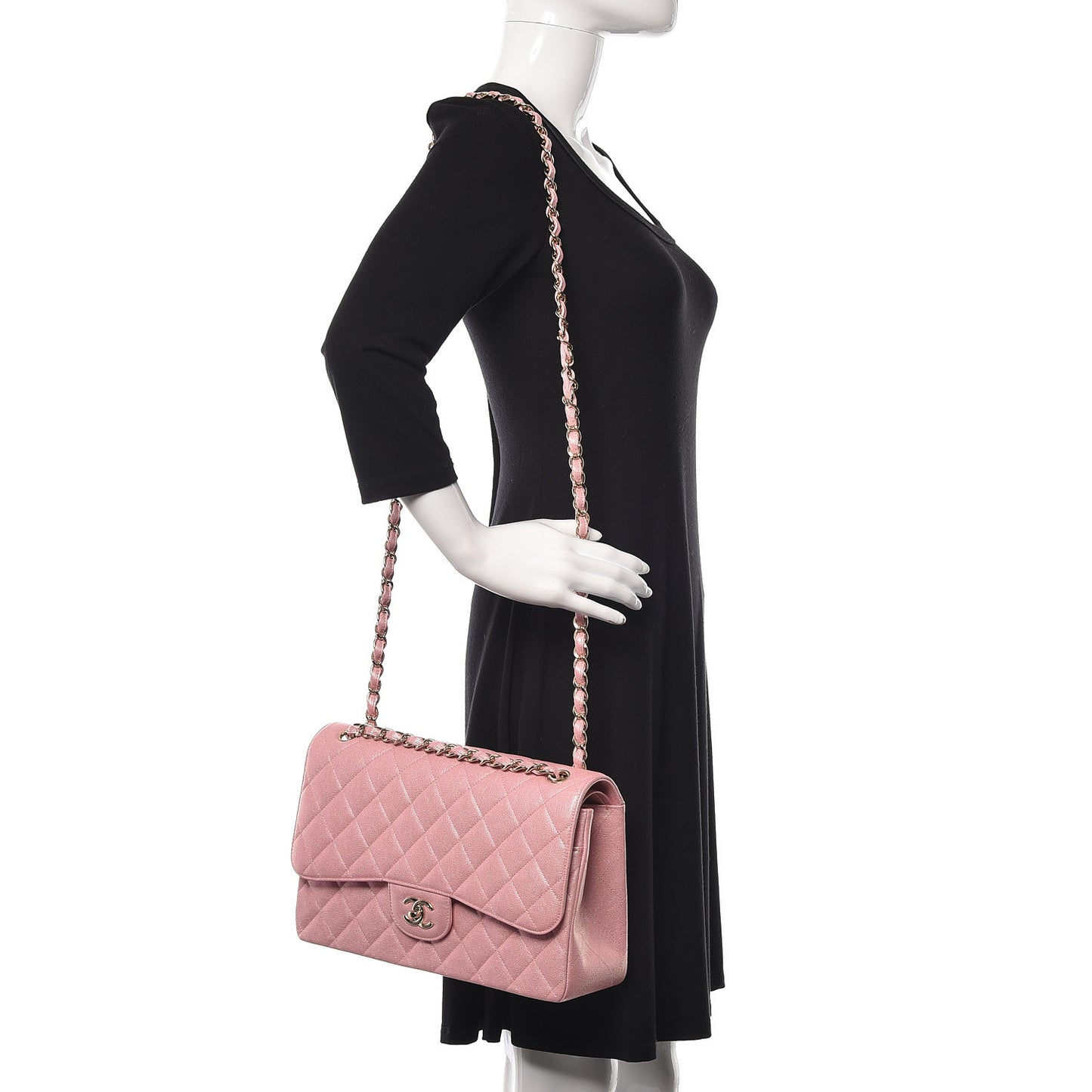 Iridescent Caviar Quilted Jumbo Double Flap Rose Pink