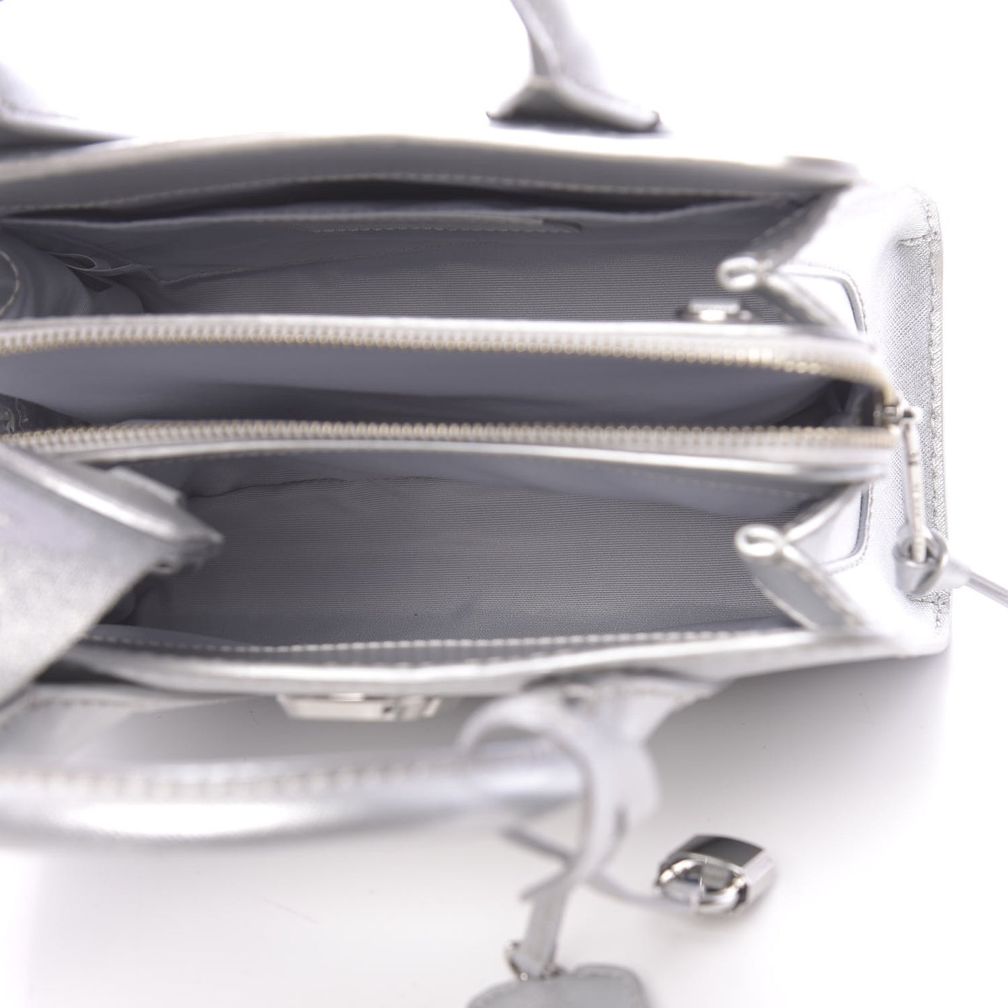 Metallic Saffiano Little Big Shot Tote Silver