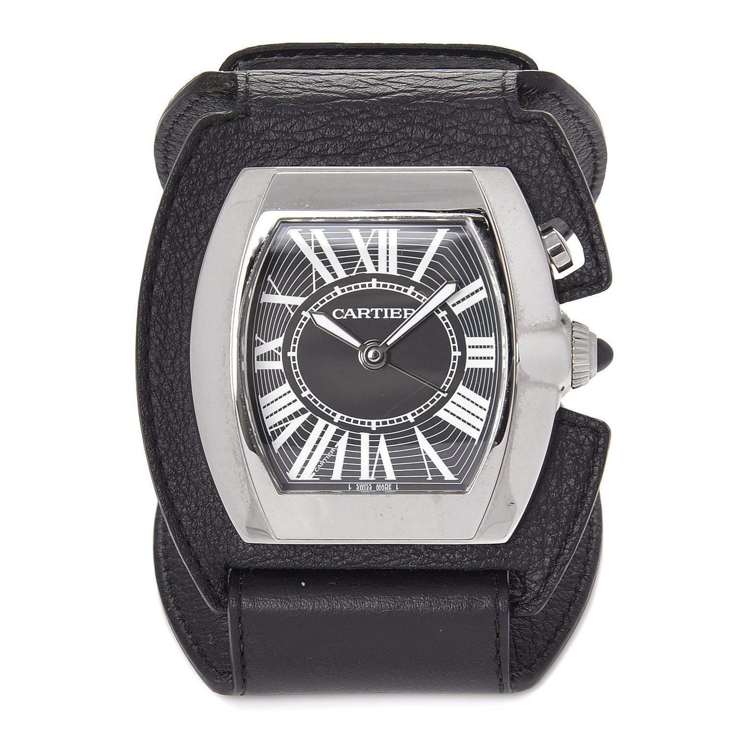 Stainless Steel Calfskin Roadster Quartz Travel Alarm Clock Black