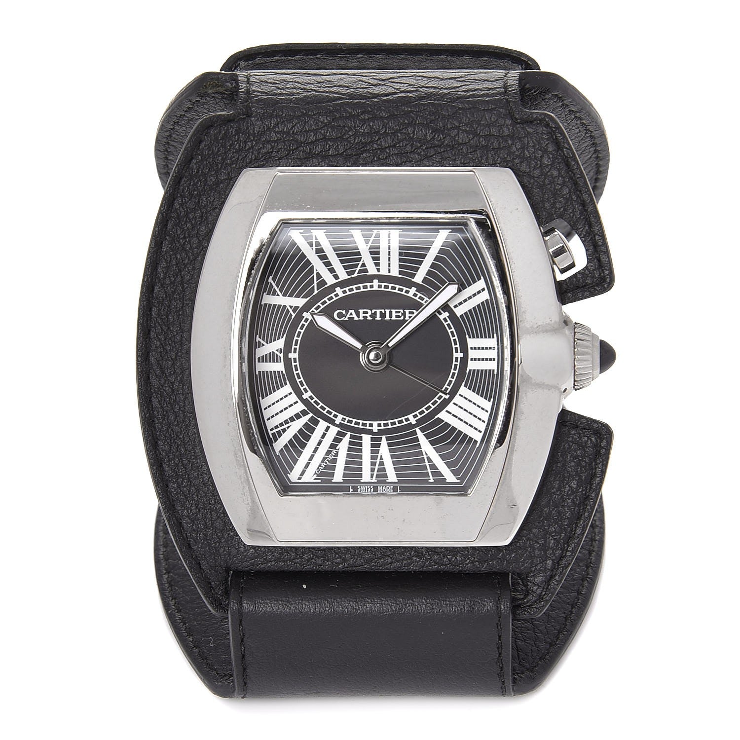 Cartier Stainless Steel Calfskin Roadster Quartz Travel Alarm Clock Black 1 of 7