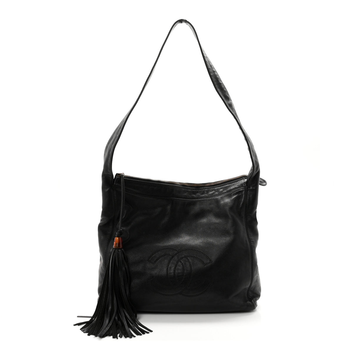 Lambskin CC Tassel Shoulder Bag Black