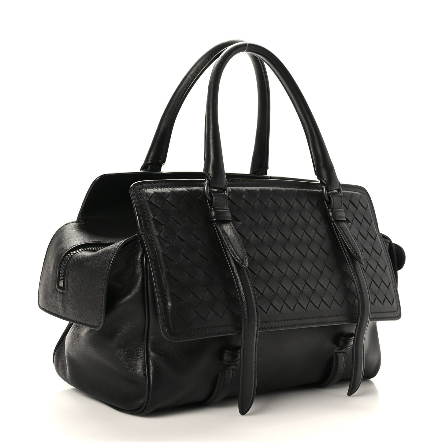 Nappa Intrecciato Medium Monaco Satchel Black