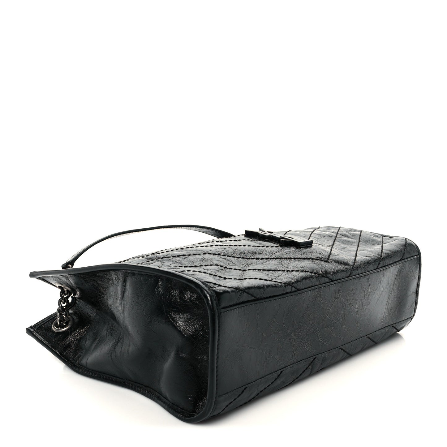 Crinkled Calfskin Matelasse Monogram Medium Niki Shopper Tote Black