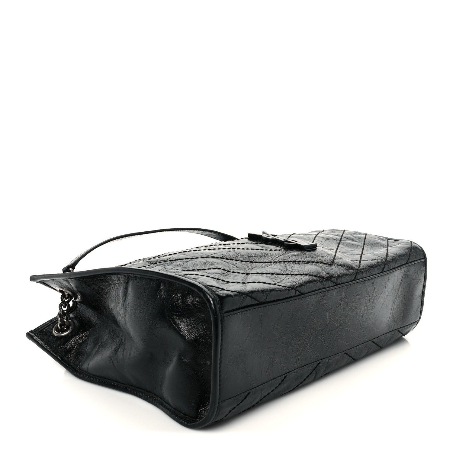 Saint Laurent Crinkled Calfskin Matelasse Monogram Medium Niki Shopper Tote Black 4 of 10