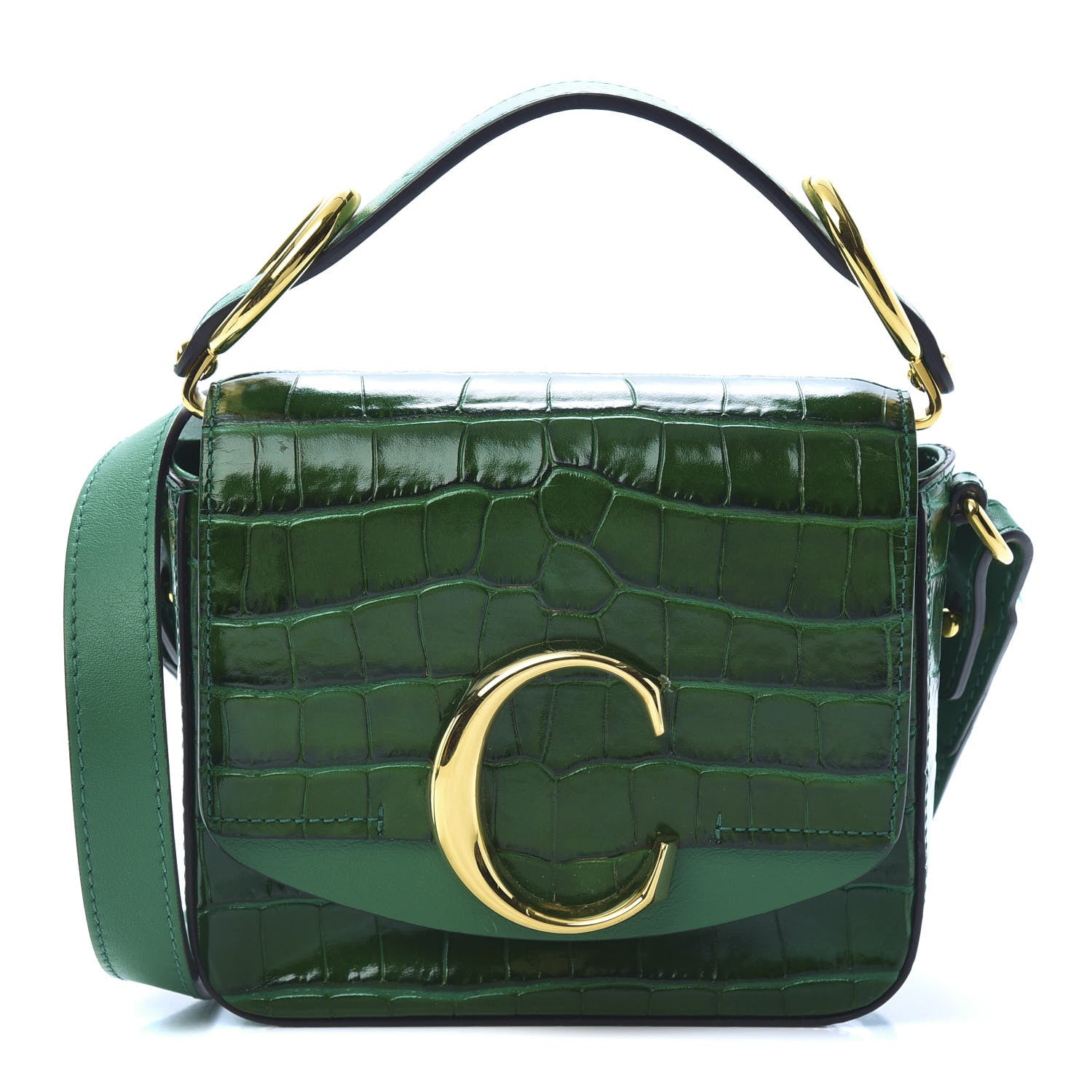 Chloe Calfskin Crocodile Embossed Mini C Double Carry Woodsy Green 1 of 15