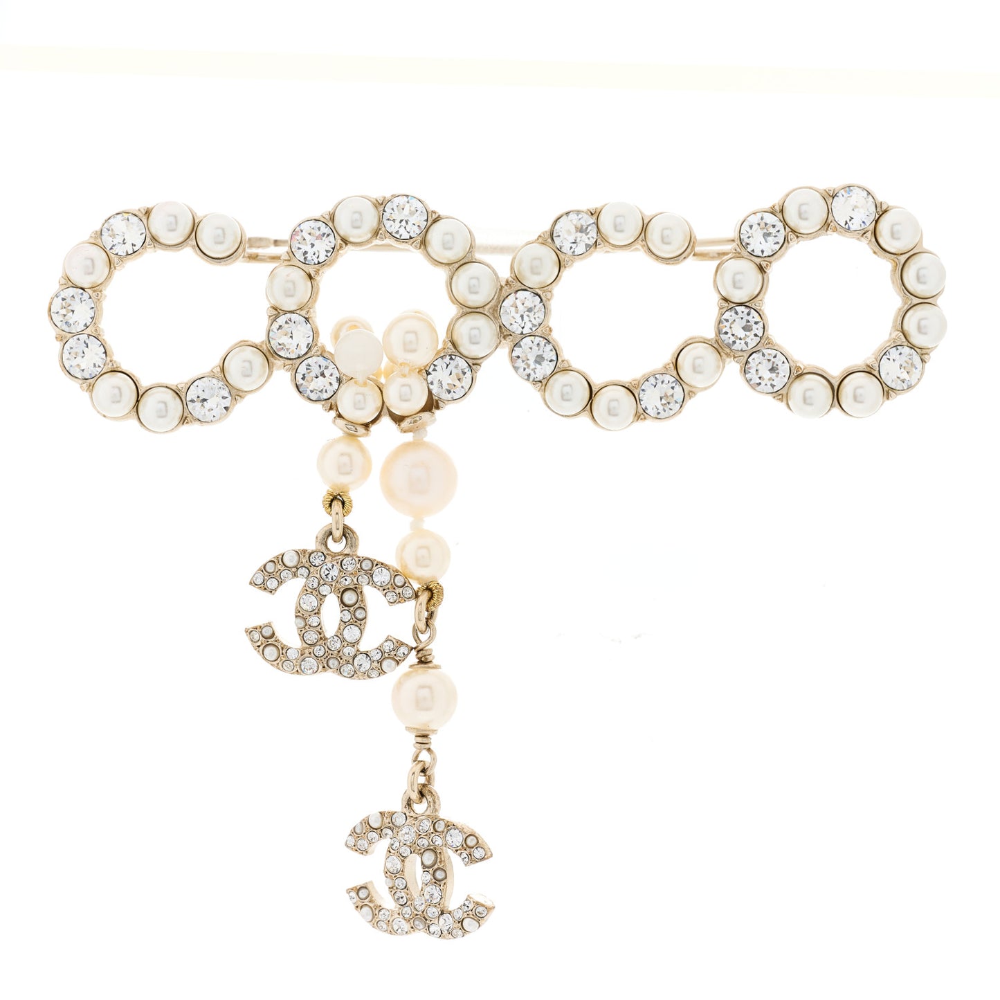 Pearl Crystal Coco Dangling Brooch Gold