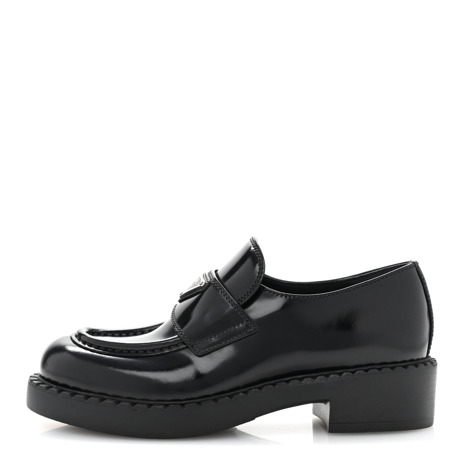 Prada Spazzolato Metal Triangle Logo 50mm Loafers 36 Black 1 of 10