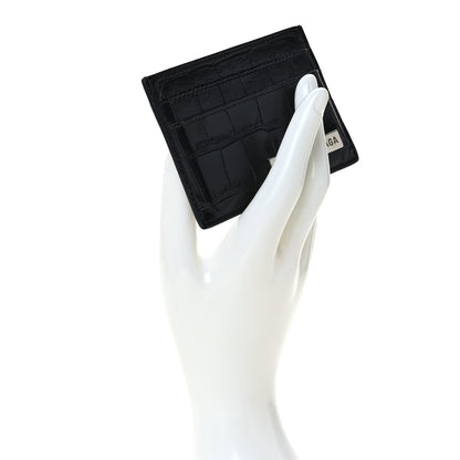 Balenciaga Shiny Calfskin Crocodile Embossed Logo Plate Card Case Black 2 of 7