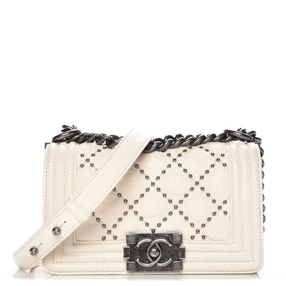 Chanel Crumpled Lambskin Small Studded Boy Flap Ecru 1 of 8