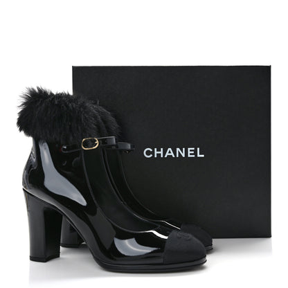 Chanel Patent Shearling Lambskin Cap Toe Mary Jane Pumps 41 Black 8 of 8