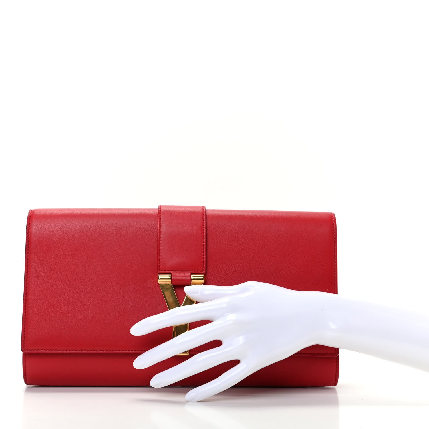 Saint Laurent Calfskin Classic Y Ligne Clutch Red 2 of 9