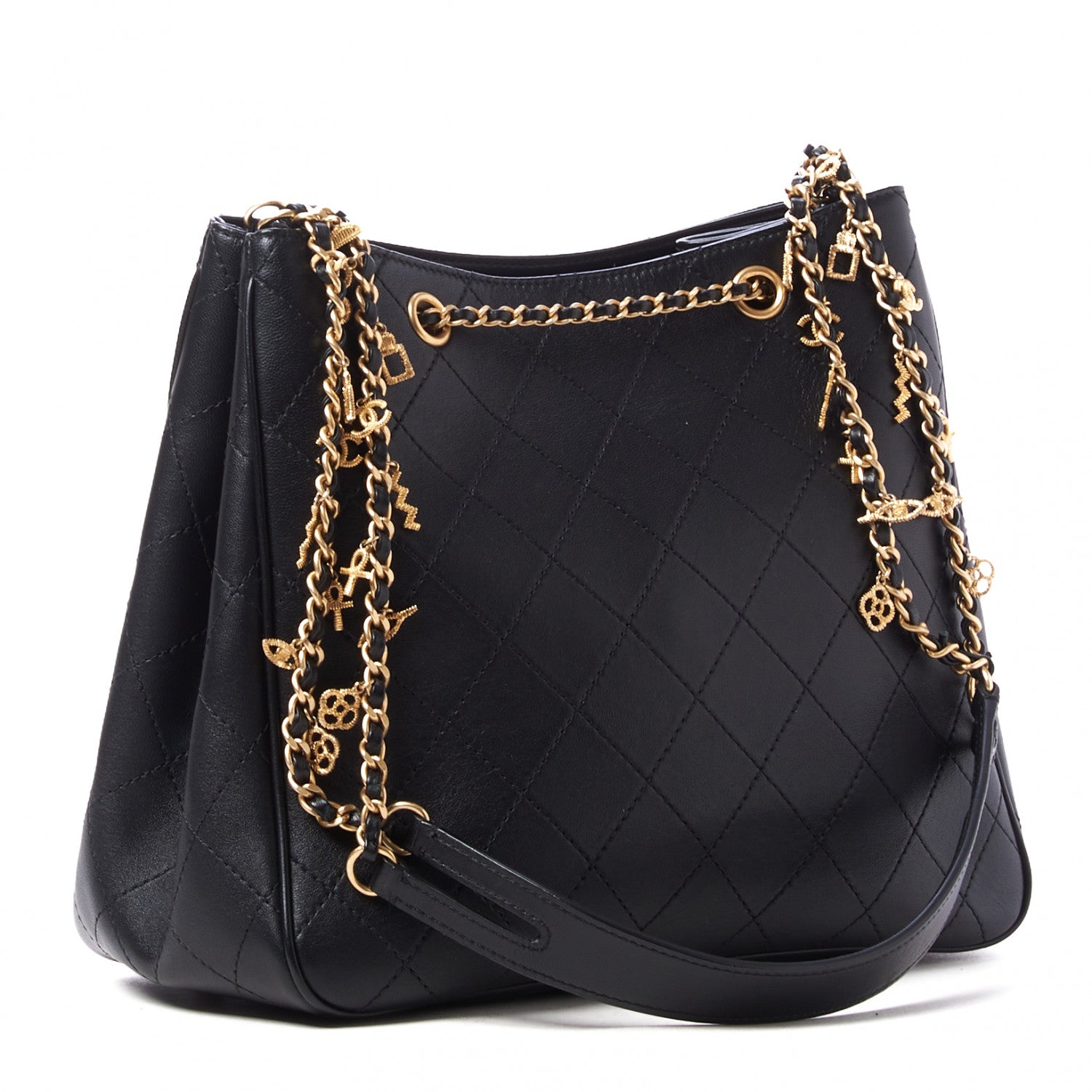 Chanel Calfskin Stitched Egyptian Amulet Drawstring Bag Black 3 of 11