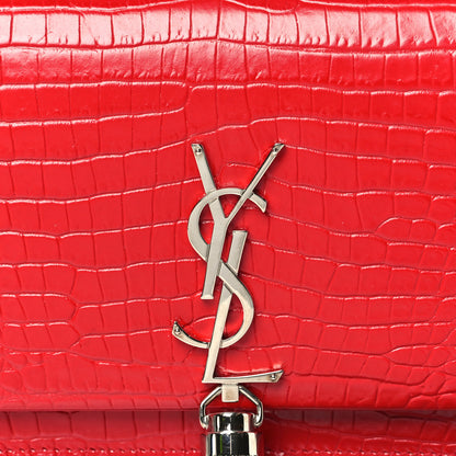 Saint Laurent Calfskin Crocodile Embossed Kate Monogram Tassel Chain Wallet Rouge Eros 7 of 10
