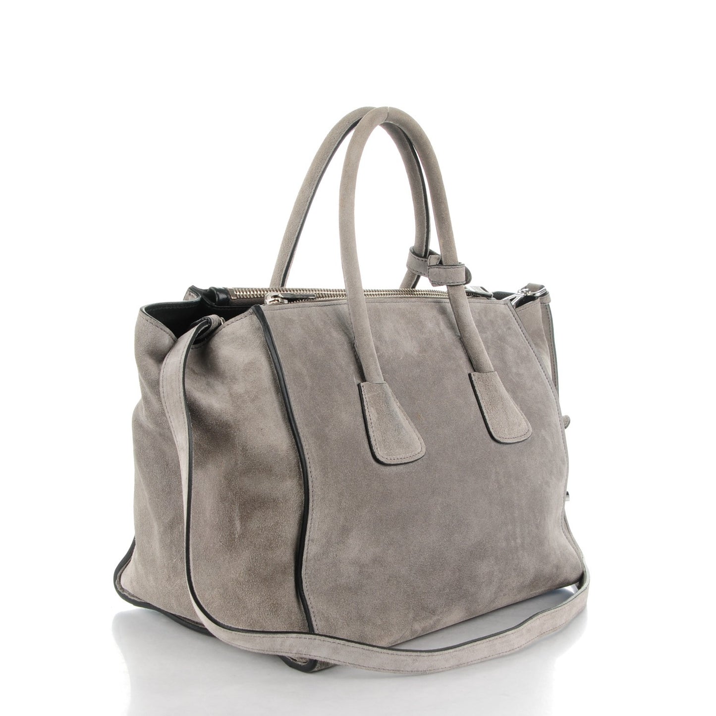 Suede Twin Pocket Tote Acciaio