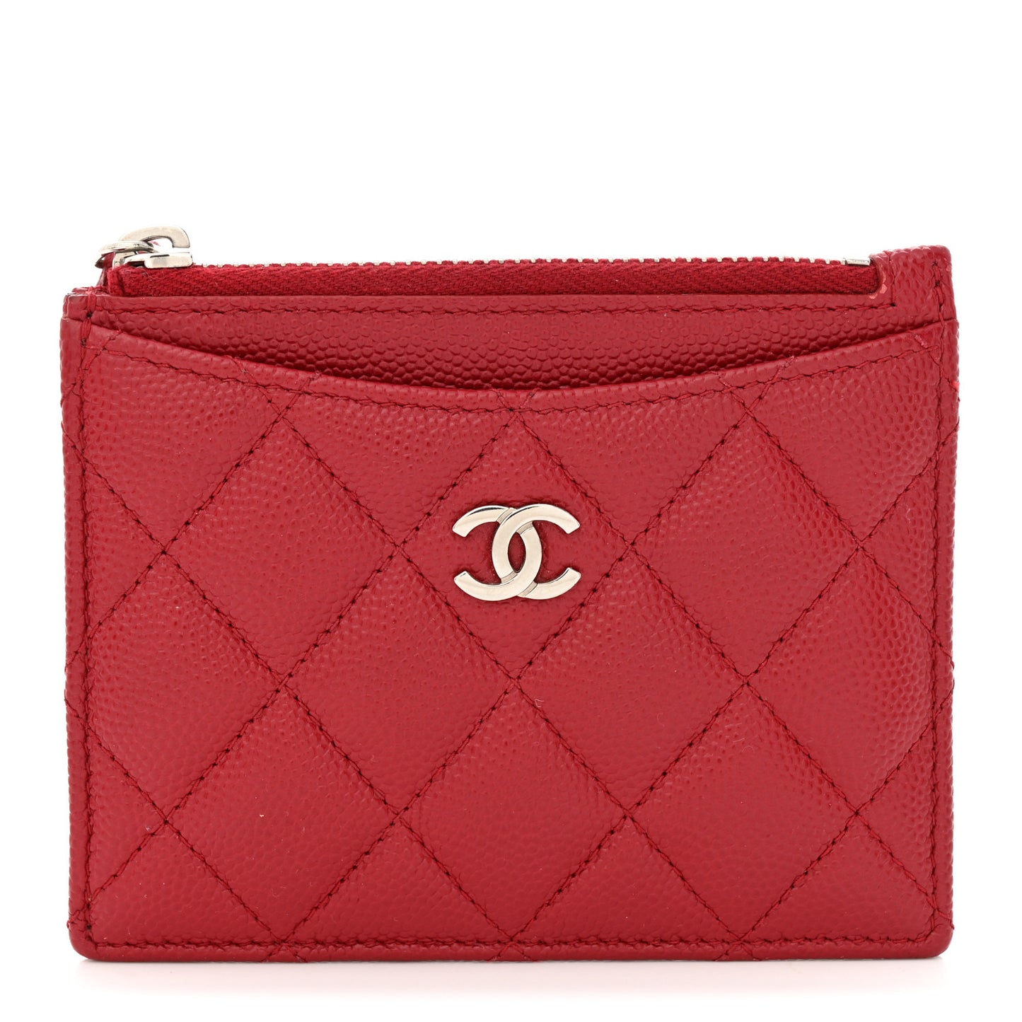 Caviar Quilted CC Zip Card Holder Red