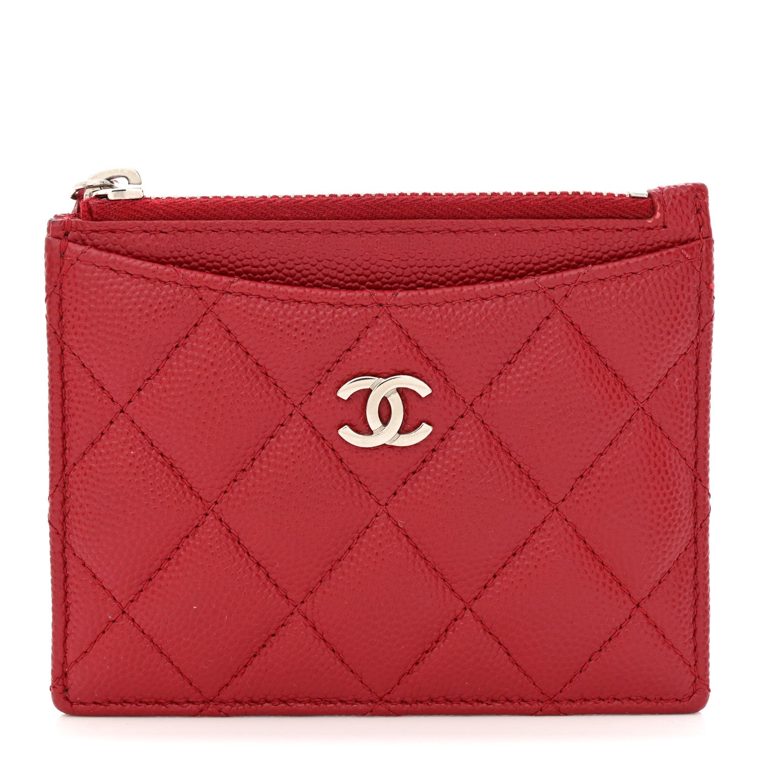 Chanel Caviar Quilted CC Zip Card Holder Red 1 of 8