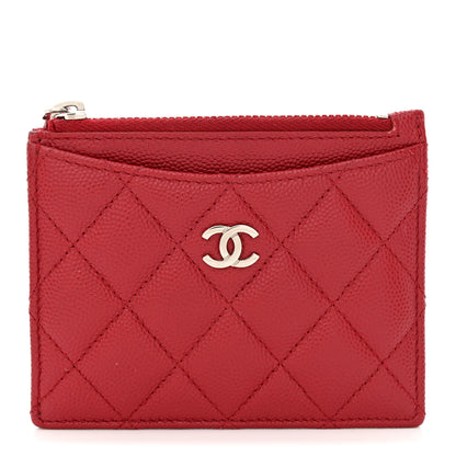 Chanel Caviar Quilted CC Zip Card Holder Red 1 of 8