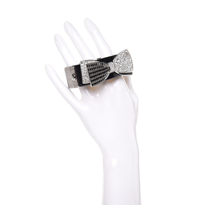 Chanel Resin Crystal CC Bow Cuff Bracelet Black Silver 2 of 7
