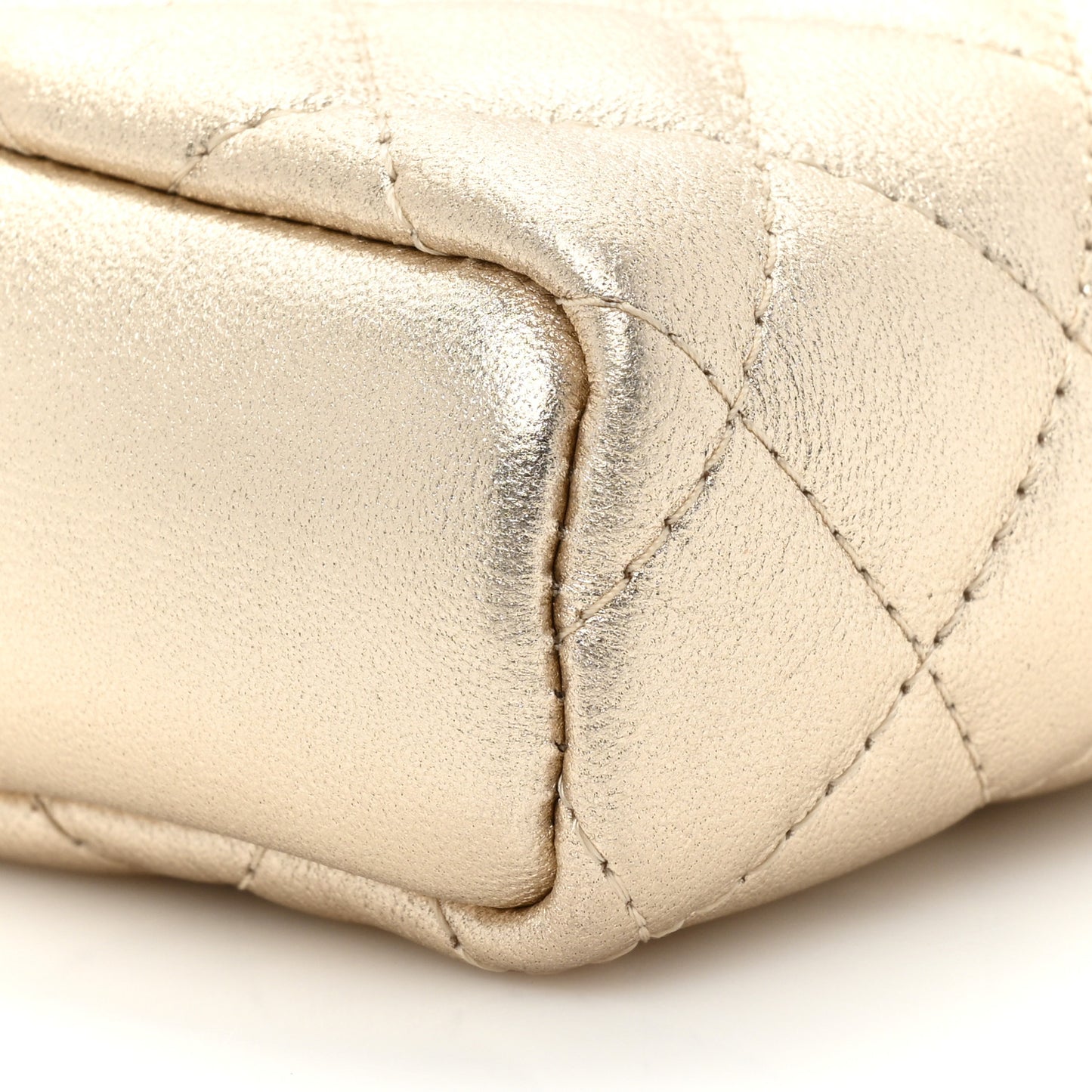 Metallic Lambskin Quilted Mini Phone Holder Clutch Light Gold