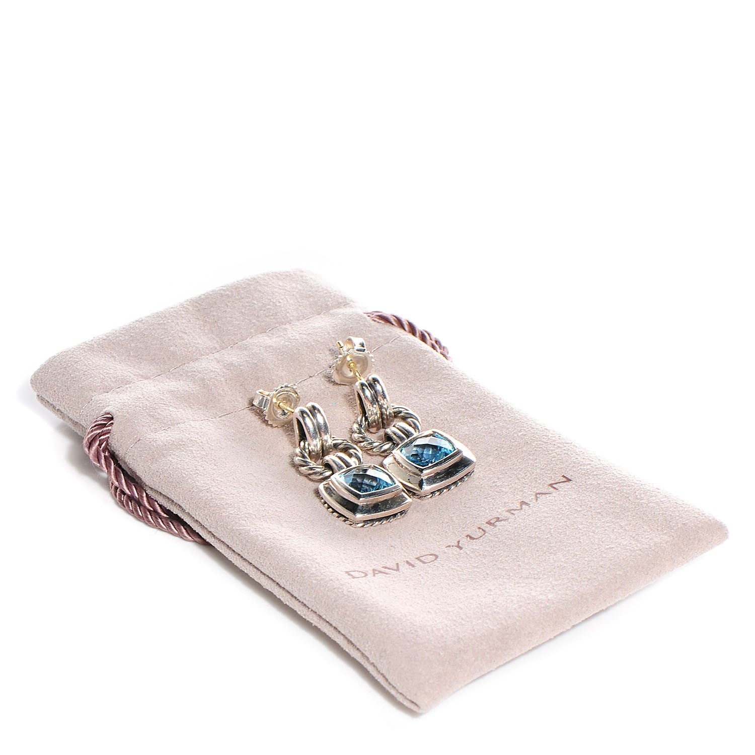 David Yurman Sterling Silver Blue Topaz 7mm Renaissance Drop Earrings 4 of 4