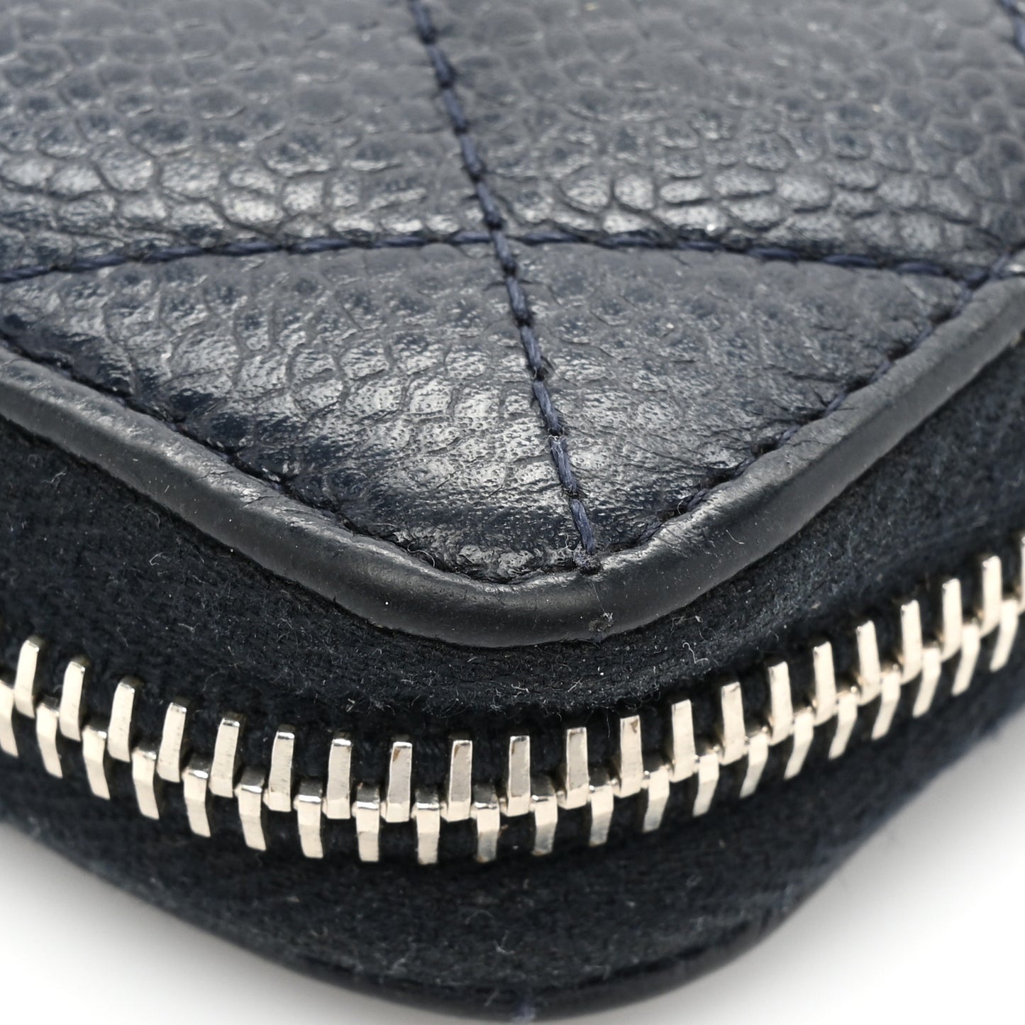 Caviar Quilted Large Gusset Zip Around Wallet Navy