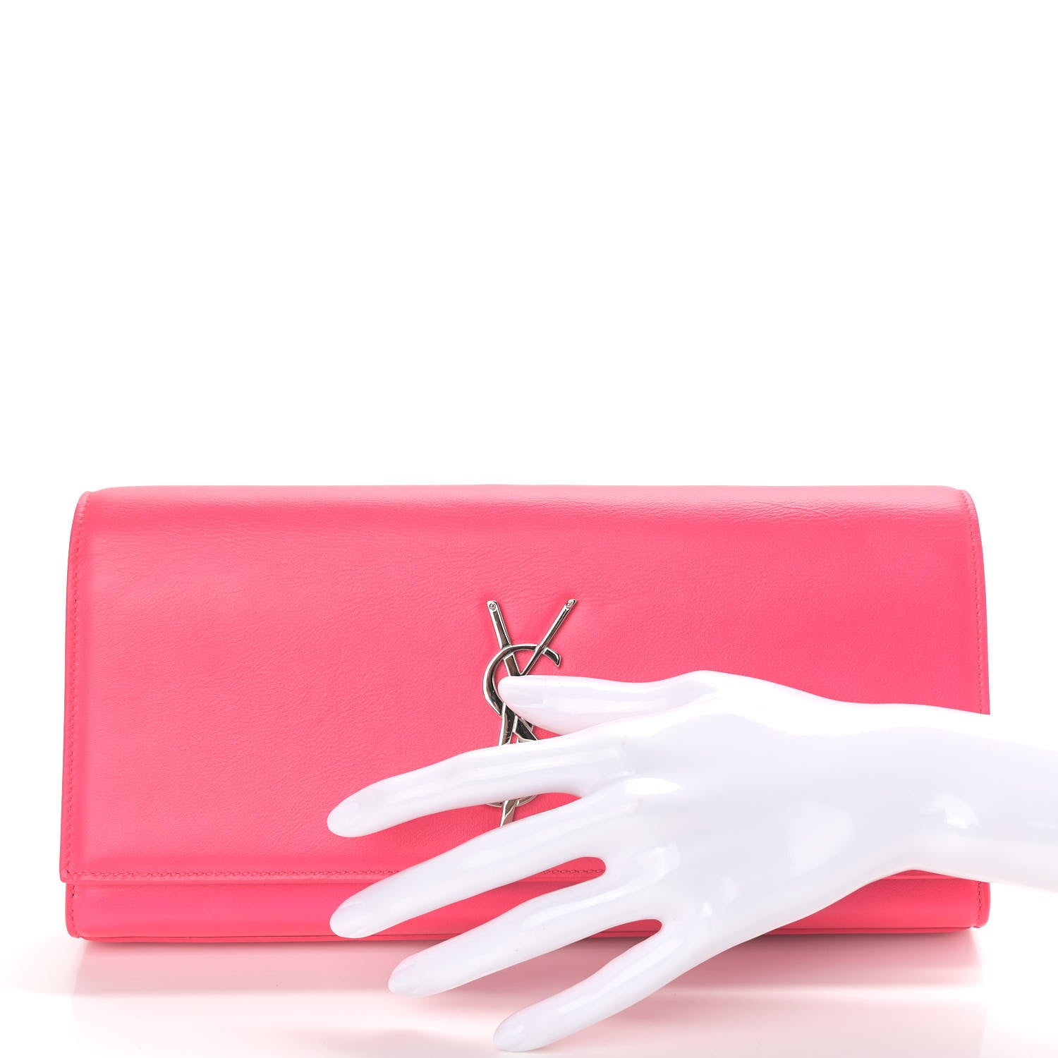 Saint Laurent Calfskin Classic Monogram Cassandre Clutch Lipstick Fuchsia 2 of 9