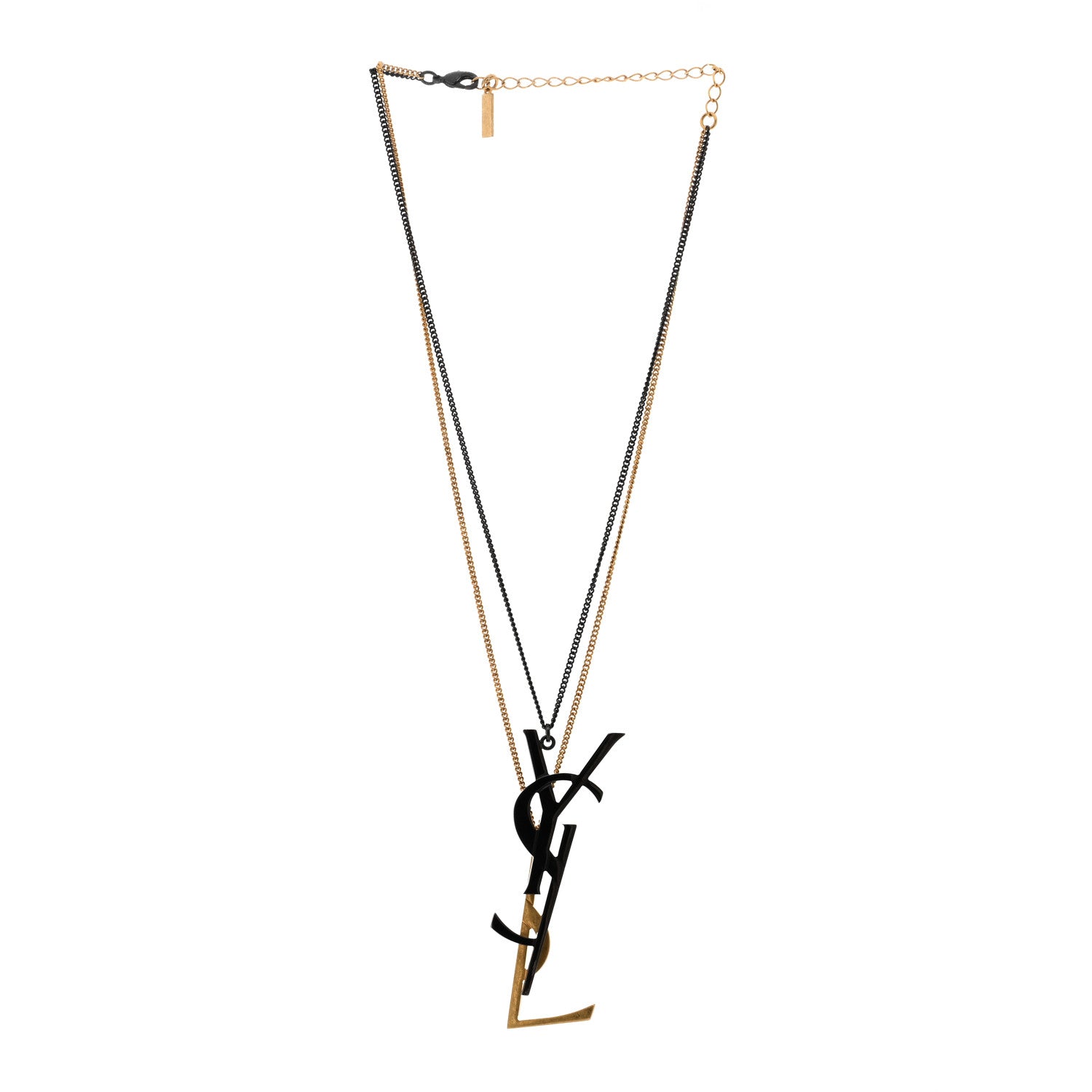 Saint Laurent Metal Deconstructed Monogram Necklace Black Gold 3 of 5