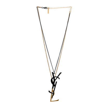 Saint Laurent Metal Deconstructed Monogram Necklace Black Gold 3 of 5