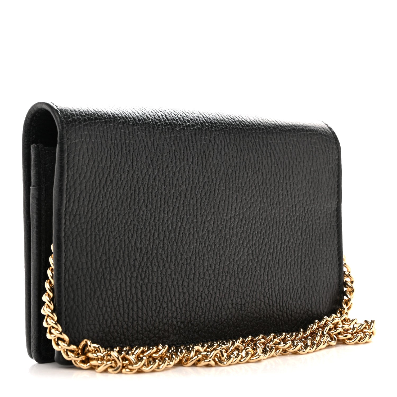 Gucci Dollar Calfskin Mini GG Marmont Chain Wallet Black 3 of 14