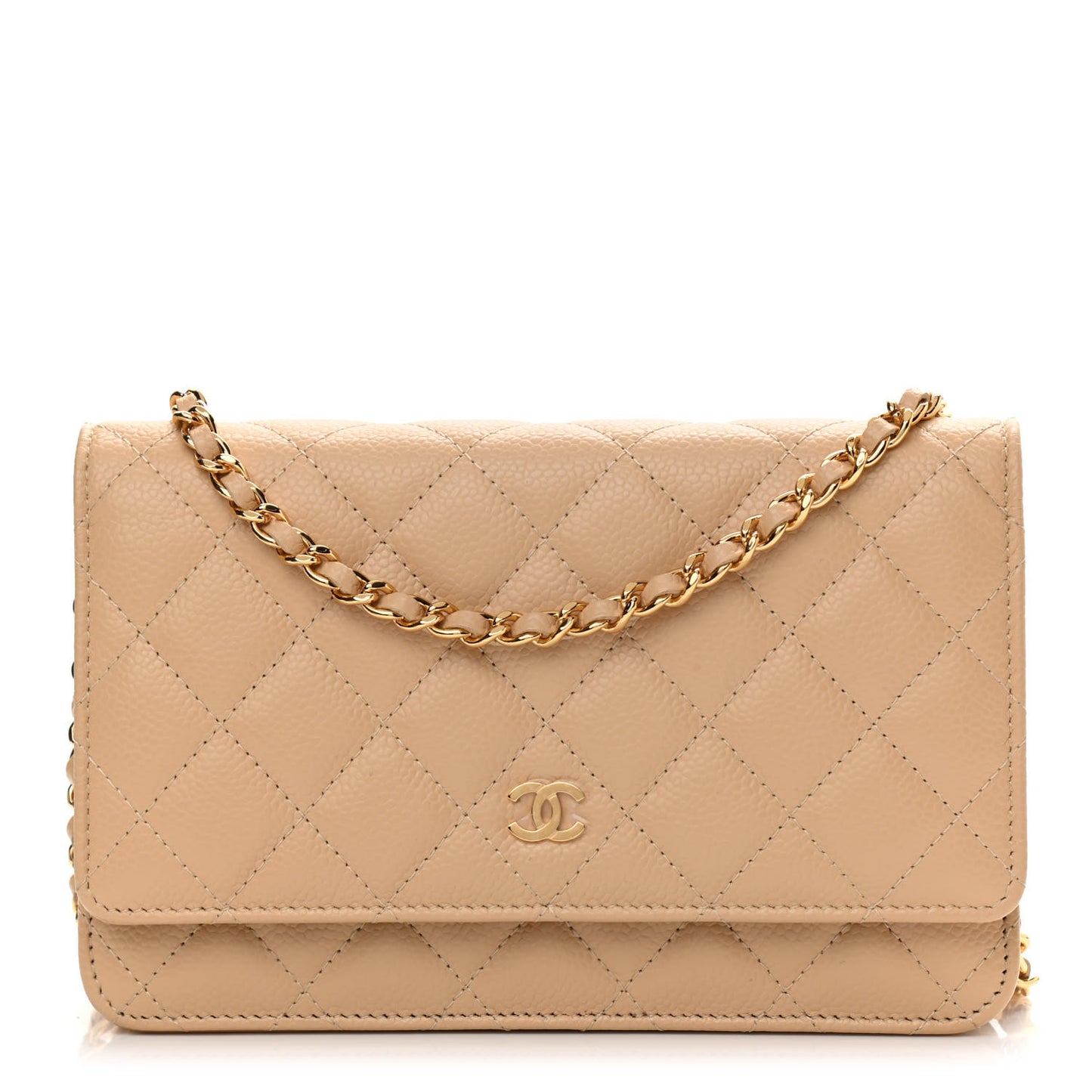 Caviar Quilted Wallet On Chain WOC Beige