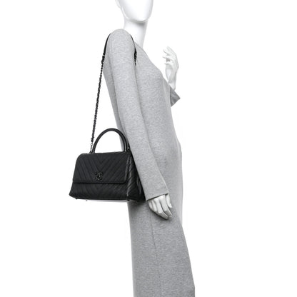 Chanel Caviar Chevron Quilted Small Coco Handle Flap So Black 2 of 10