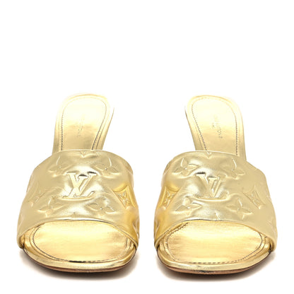 Louis Vuitton Metallic Lambskin Embossed Monogram Revival High Heel Mules 42 Gold 2 of 10