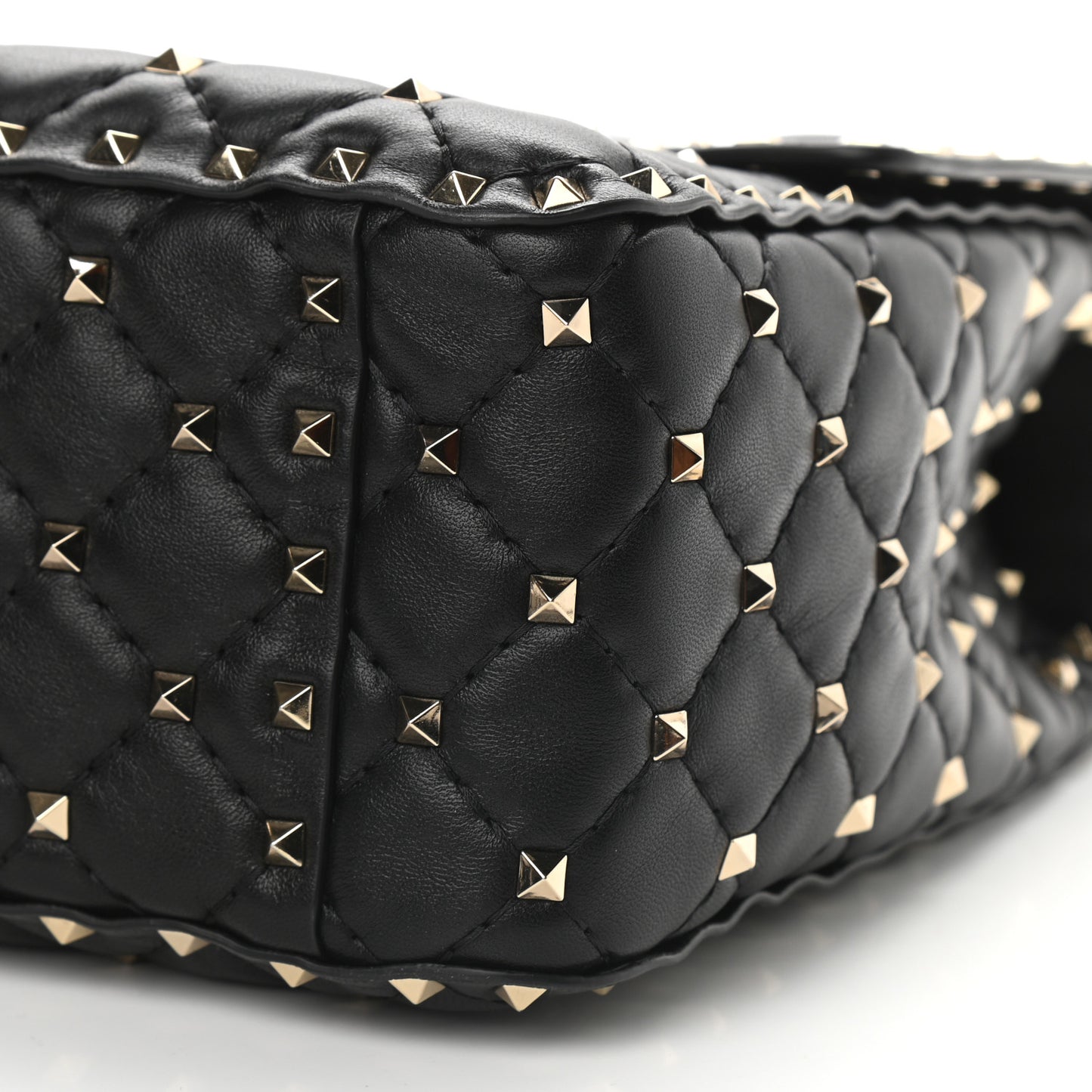 Lambskin Large Rockstud Spike Shoulder Bag Black