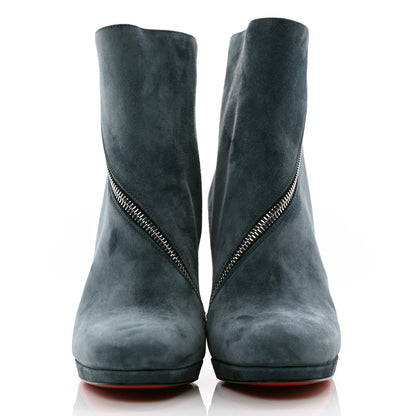Christian Louboutin Veau Velours Birgitta 100 Zip Around Ankle Bootie 37.5 Tempete 2 of 8