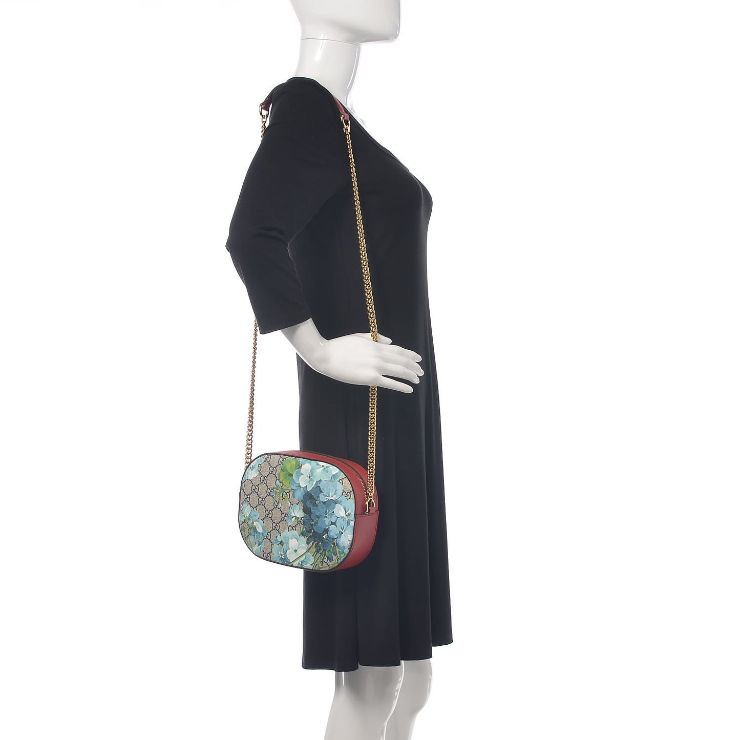 GG Supreme Monogram Blooms Mini Chain Shoulder Bag Beige Blue Navy Hibiscus Red