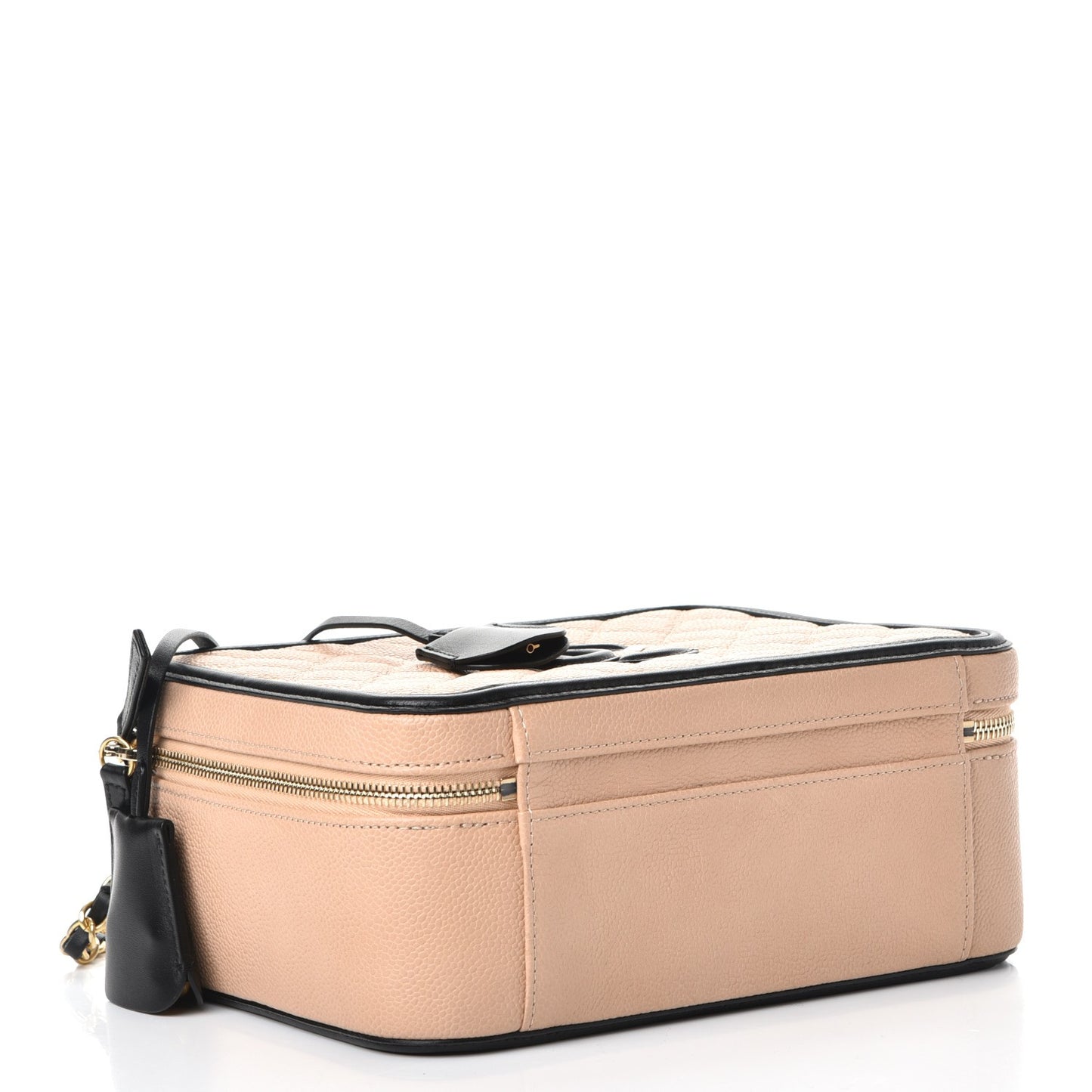 Caviar Quilted Large CC Filigree Vanity Case Beige Black