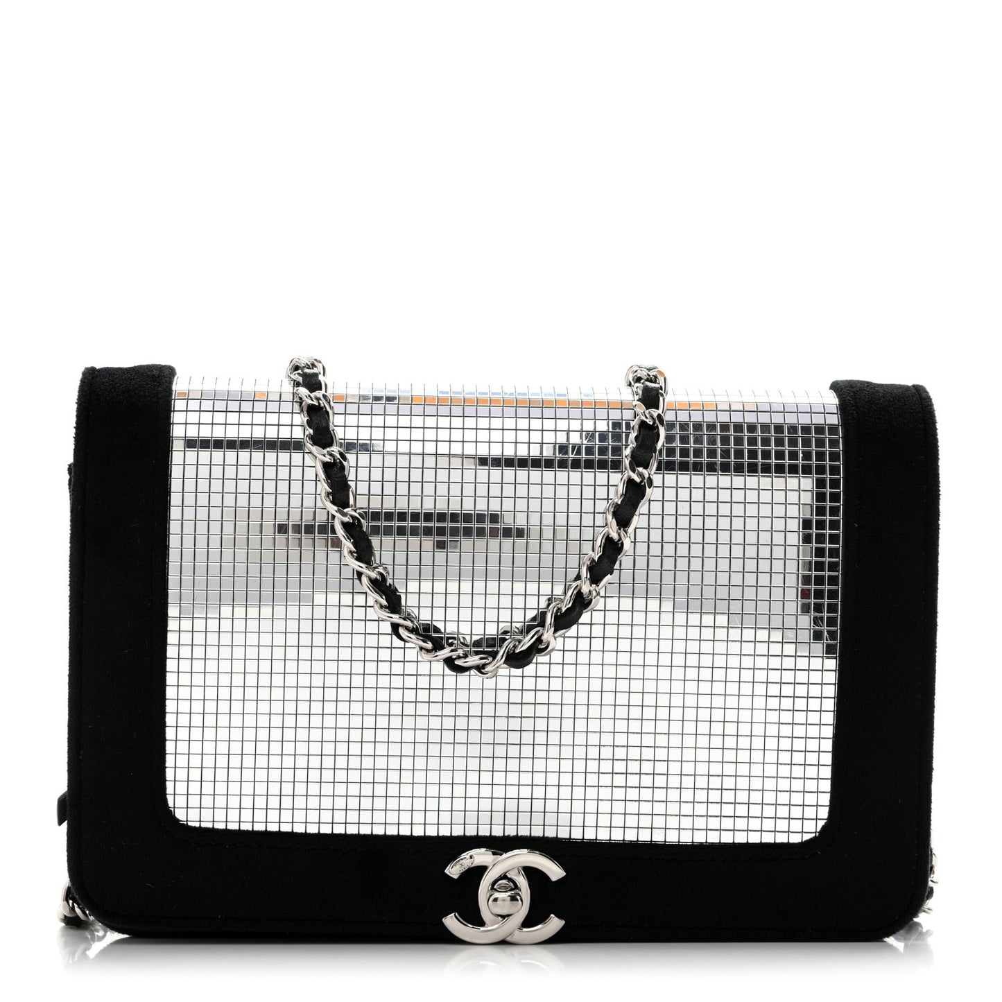 Velvet Mirror Embellished Boy Wallet On Chain WOC Argent