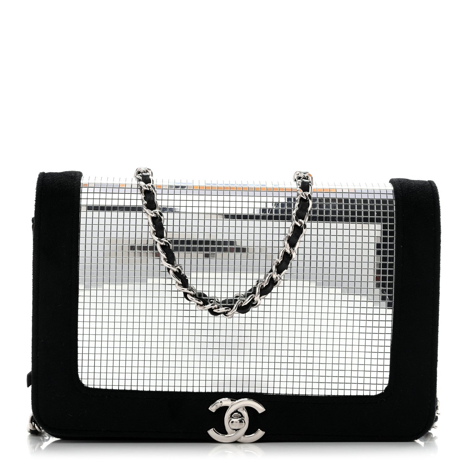 Chanel Velvet Mirror Embellished Boy Wallet On Chain WOC Argent 1 of 15