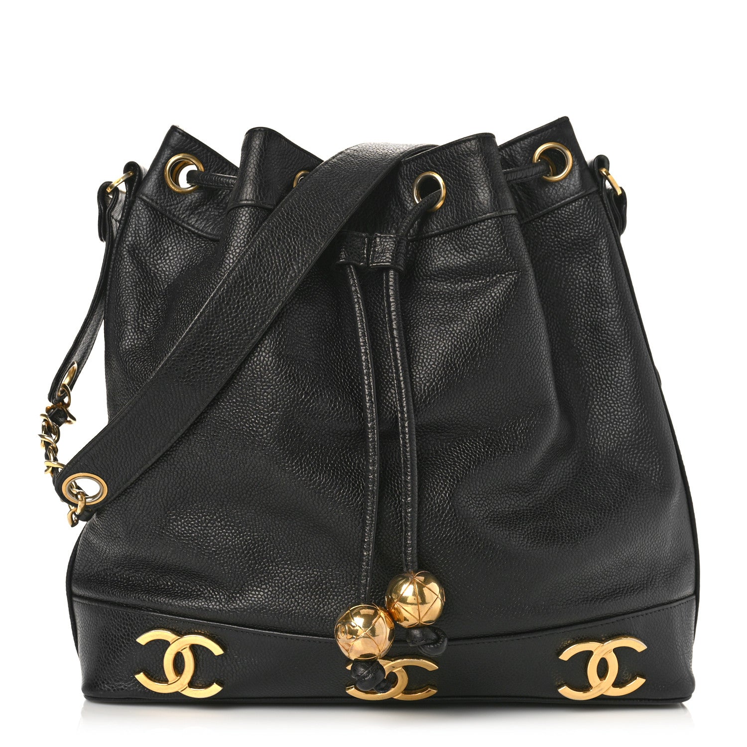 Chanel Caviar CC Drawstring Shoulder Bag Black 2 of 9