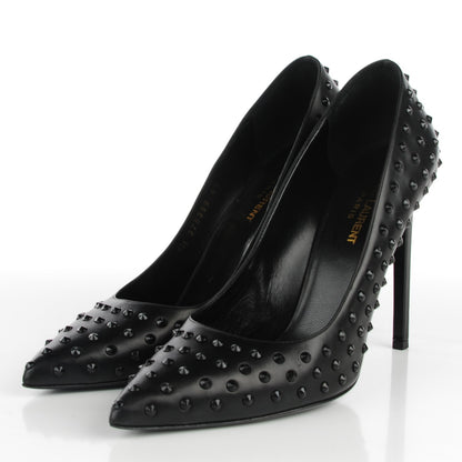 Saint Laurent Calfskin Paris Spiked 105 Pumps 41 Black 4 of 10