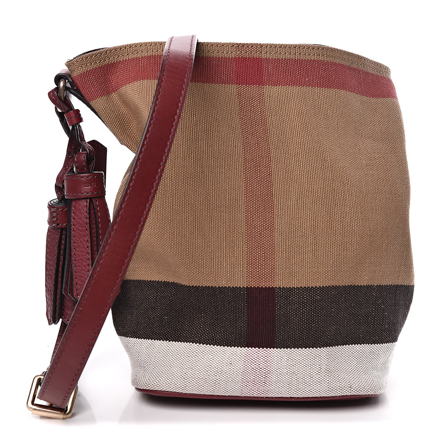 Burberry Canvas Mega Check Mini Ashby Tassel Crossbody Burgundy Red 3 of 15