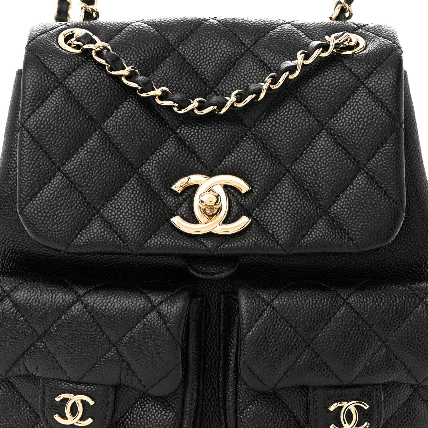 Chanel Shiny Caviar Quilted Medium Duma Pockets Drawstring Backpack Black 8 of 11