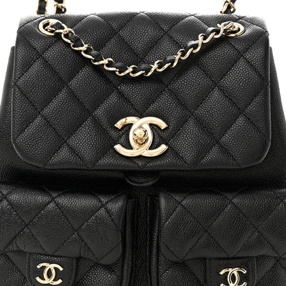 Chanel Shiny Caviar Quilted Medium Duma Pockets Drawstring Backpack Black 8 of 11