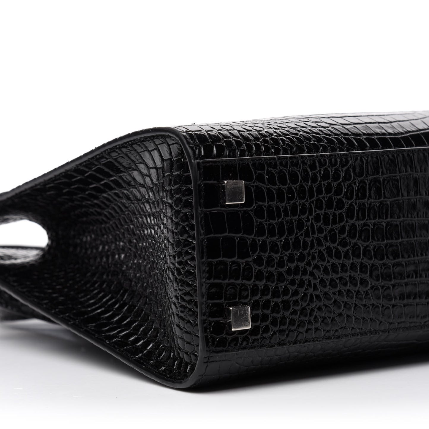 Shiny Calfskin Crocodile Embossed Small Manhattan Shopper Tote Black