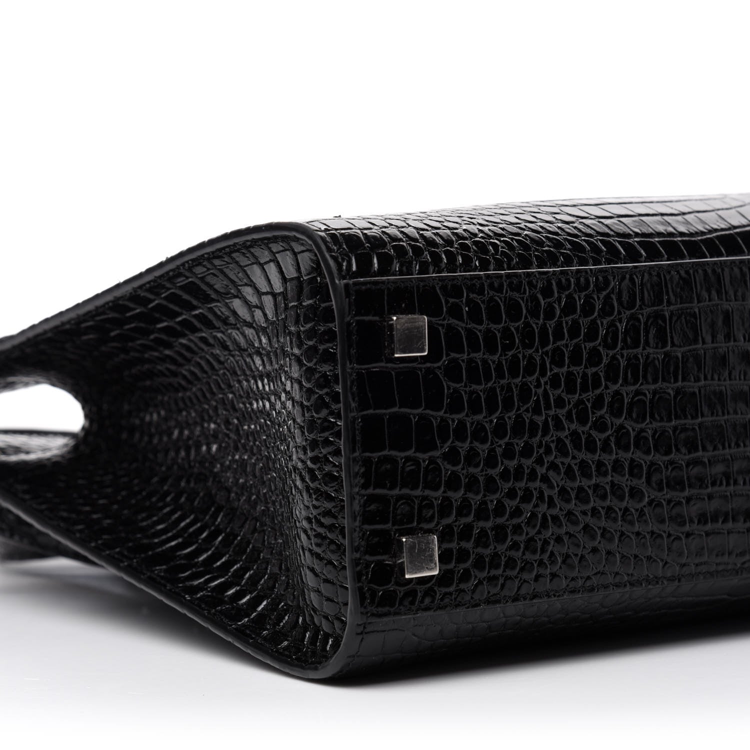 Saint Laurent Shiny Calfskin Crocodile Embossed Small Manhattan Shopper Tote Black 7 of 11