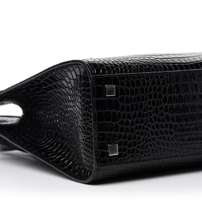 Saint Laurent Shiny Calfskin Crocodile Embossed Small Manhattan Shopper Tote Black 7 of 11