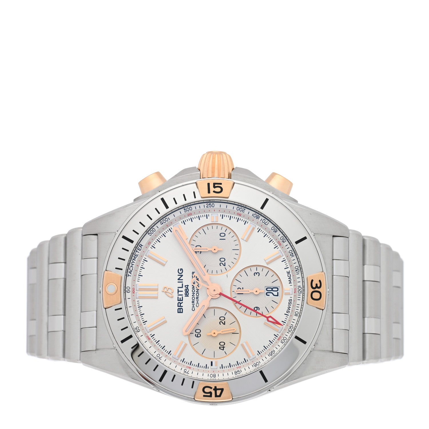 Breitling Stainless Steel 18K Rose Gold 42mm Chronomat B01 Automatic Watch Silver IB0134 2 of 5