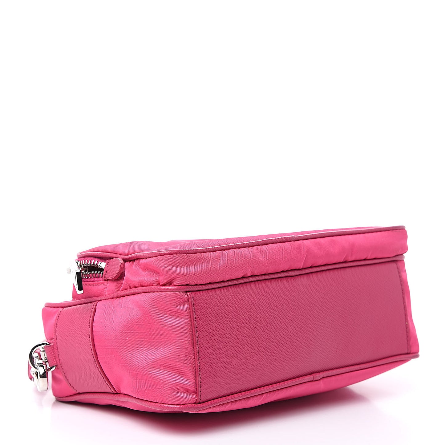 Nylon Saffiano Vela Double Zip Crossbody Bag Fuxia